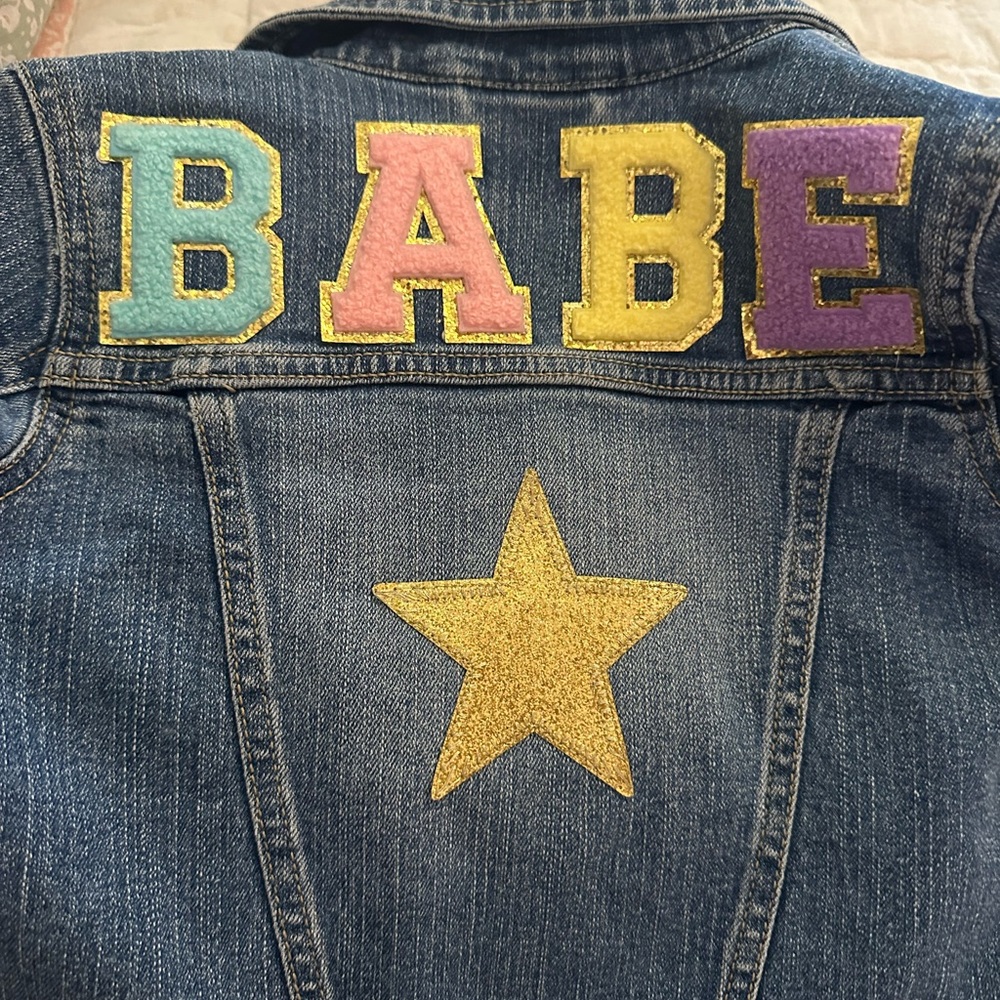 Kids Denim Jacket with Colorful Letters and Gold Star